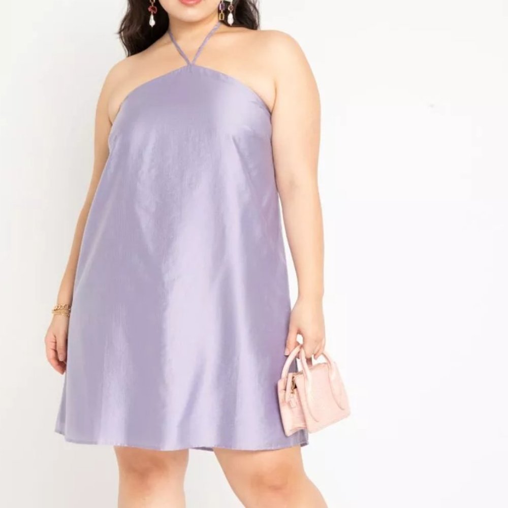 Eloquii Women's Halter Mini Dress,  straight fit, Lavender, A size 14 and 16.